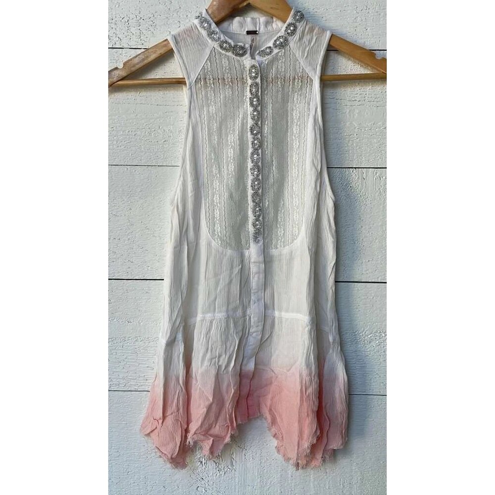 Free People Bead Embellished Tie Dye Tunic Top XS